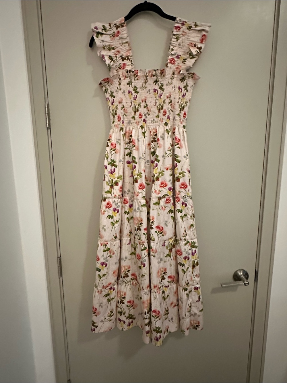 Hill house Floral Smocked Sundress - Ivory with Pink & Green Flowers